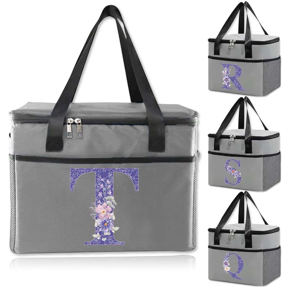 

Lunch Bag Portable Cooler Bags Thermal Insulated Bags Outdoor Travel Simplicity Handbag for Men and Women Purple Flower Series