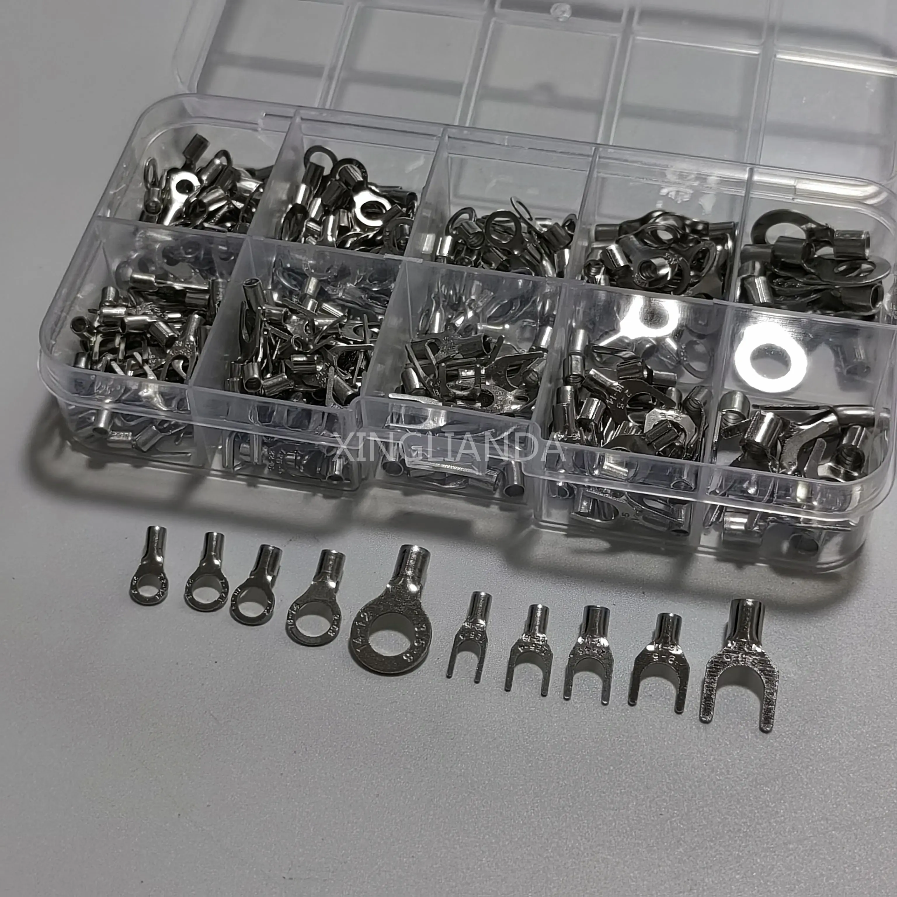 Caja de terminales desnuda prensada en frío, conector de bloque de terminales de nariz de cobre redondo bifurcado OT/UT, 320 Uds.