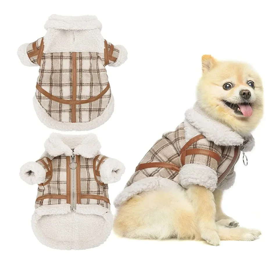 Dog Winter Coat Plaid Wool Soft Warm Jacket Windproof Cold Weather Dog Clothes Pet Apparel for Small Medium Dogs