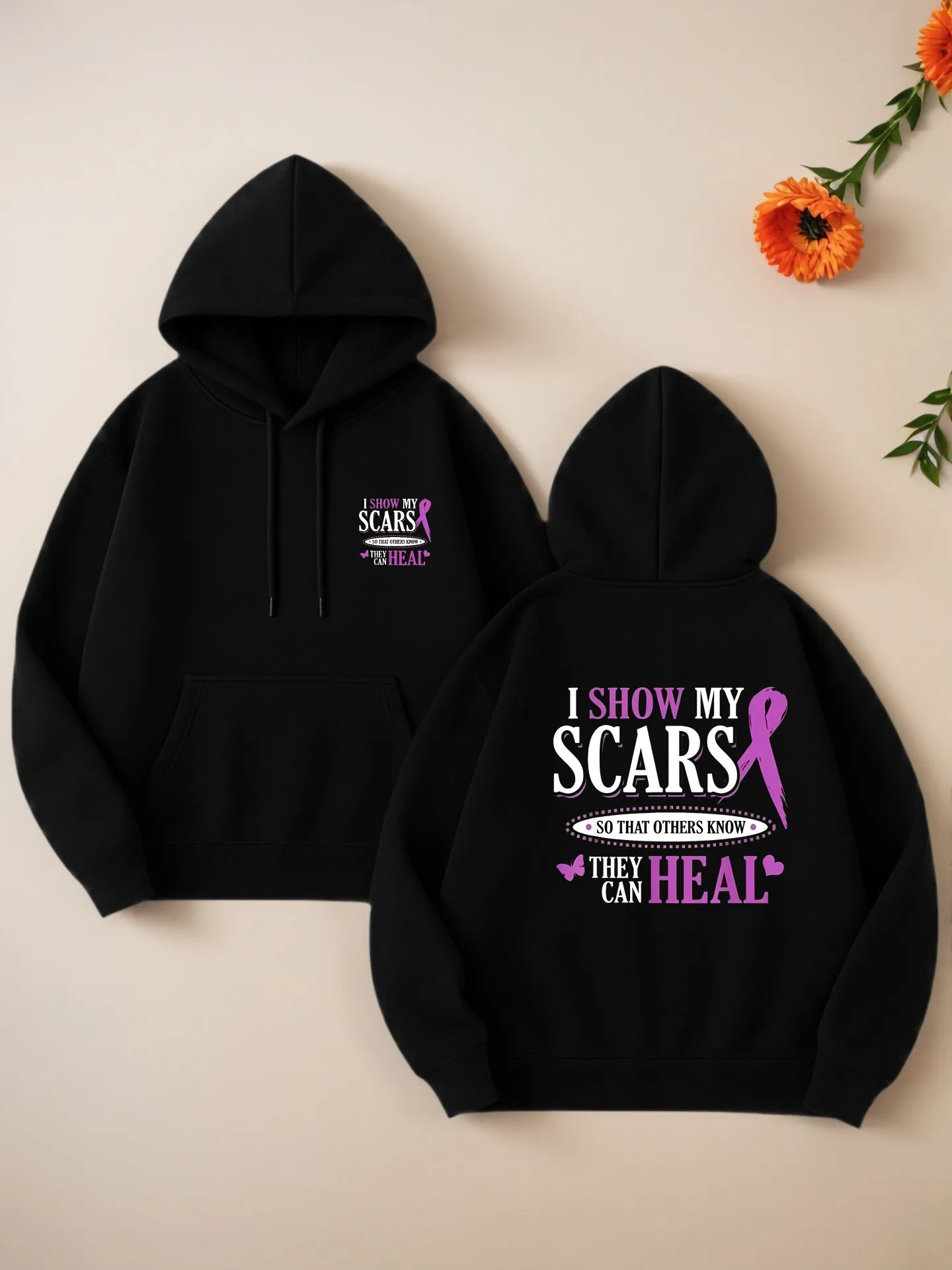

Women's Casual Hooded Sweatshirt, I Show My Scars Letter Print, Aesthetic Design, Fleece Lined, Casual Everyday Wear