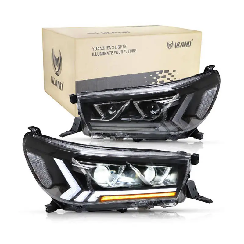 Car Headlight Assembly For Toyota Hilux 2015-2019 DRL Daytime Running Light Streamer Turn Signal Indicator LED Head Lamp