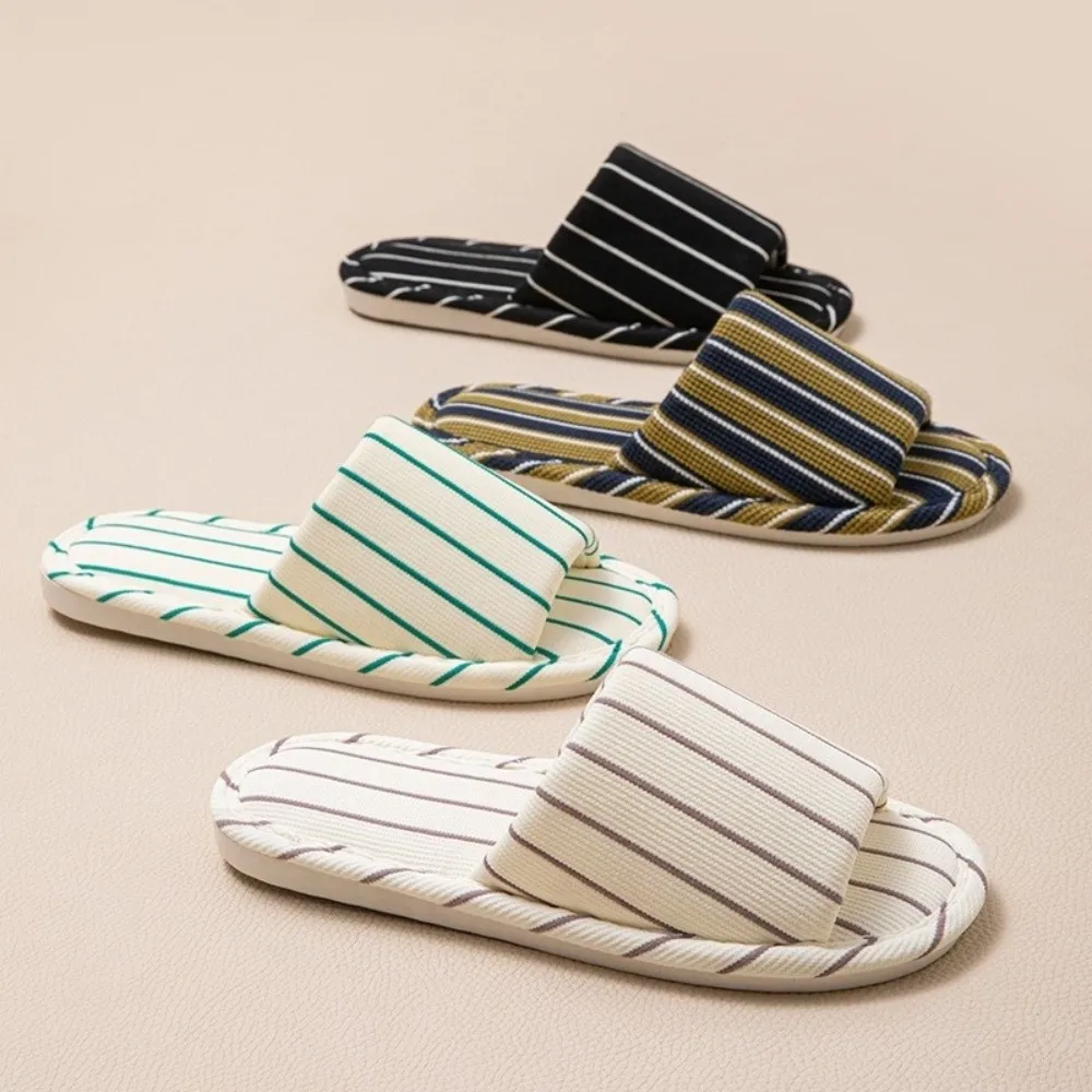 1 Pair Comfortable Non Slip Indoor Slippers Soft Sole Linen Like Home Floor Shoes Open Toe Quiet Slip on Slippers Indoor Walking
