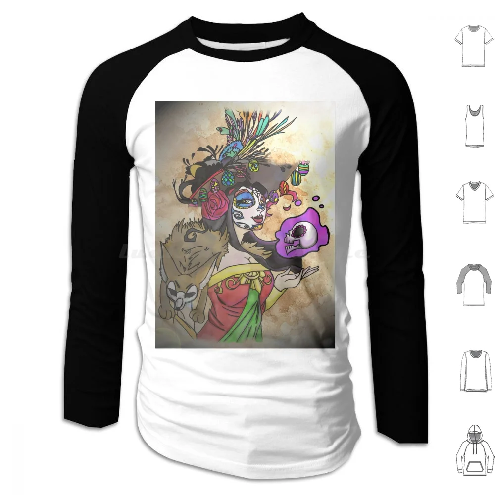 Mexican Death Lady Hoodie Cotton Long Sleeve Mexico Mexican Day Of The Dead Book Of Life Myth Beyond Woman Women Beautiful