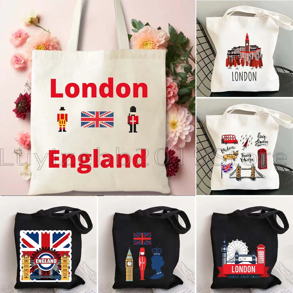 

Big Ben London England United Kingdom Bridge Flag Map Phone Booth Girls Trip Tourist Gift British Style Canvas Tote Bag Handbag