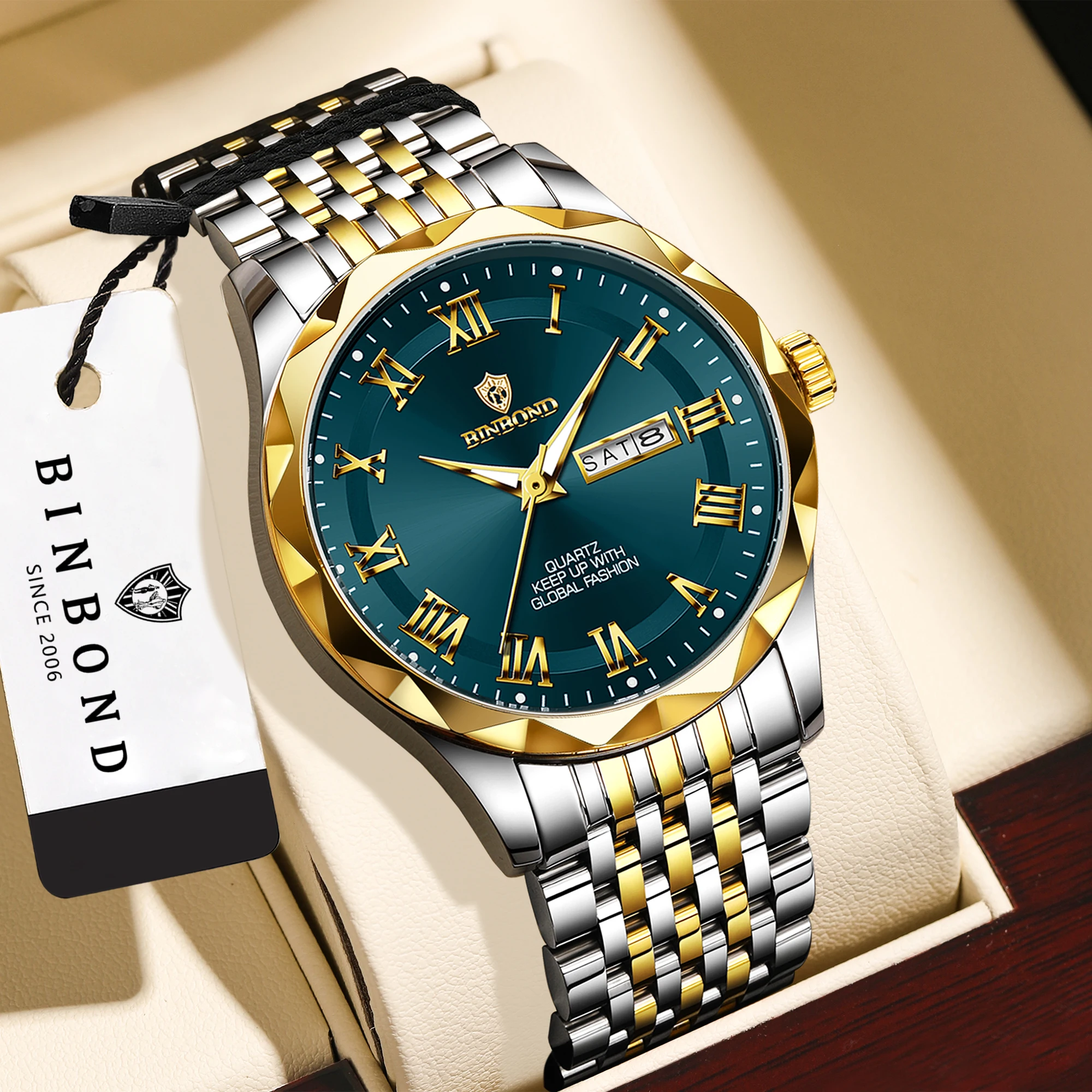 Smartwatch Luxury Watches For Men - BINBOND นาฬิกาข้อมือควอตซ์หรูหรา กันน้ำ เรืองแสง นาฬิกาอัตโนมัติสำหรับผู้ชาย นาฬิกาแฟชั่นลำลองสำหรับธุรกิจและกีฬา