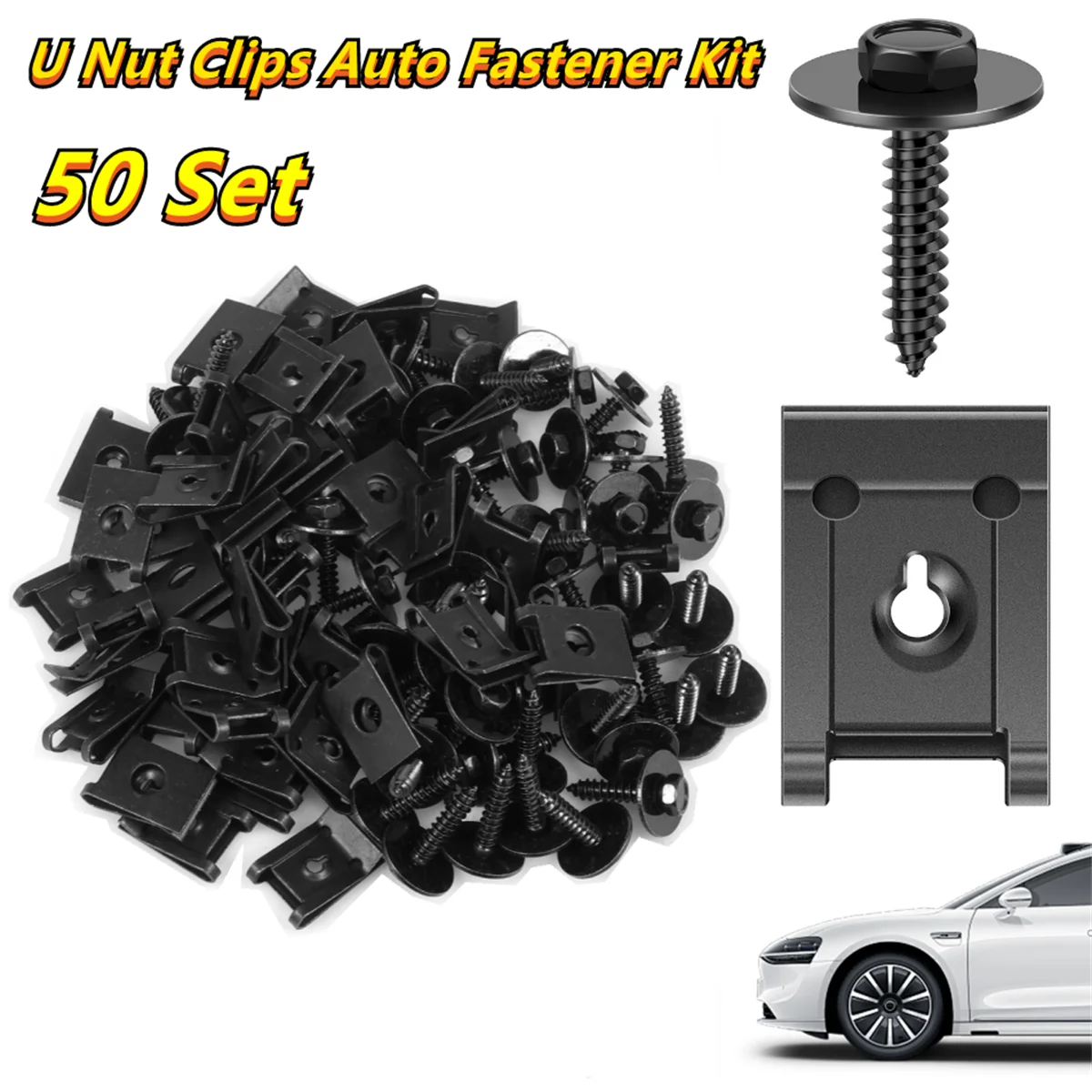 

100Pcs Car Body Screws U Nut Clips M4.2x20mm 8x3/4 Inch Hex Fender Bolts Splash Shield Guard Fasteners for Engine Underbody Max