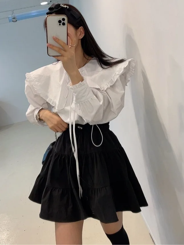 Faionable retro cor pura cintura elástica f saia para mulher primavera outono inverno comute sle comprimento regular outro material