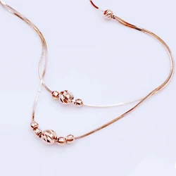 585 Purple Gold Double Layer Geometric Bead Chains Necklace 14K Rose Gold Plated Pendant Wedding Glamour Party Jewelry