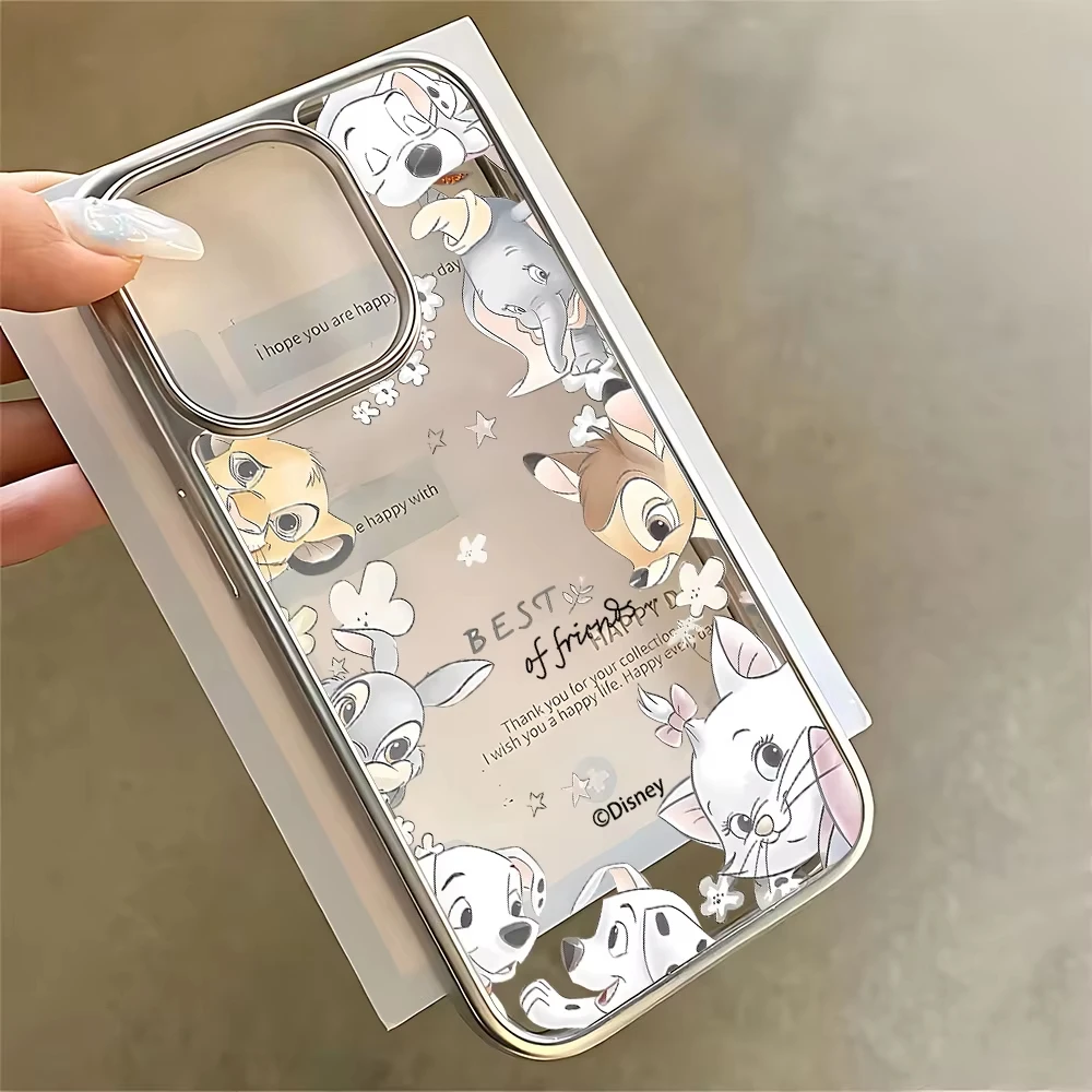 Luxury Lovely Cartoon Animals Clear Phone Case For iPhone 16e 16 15 14 13 12 11 Pro Max XS Max XR Shockproof Plating Back Cover