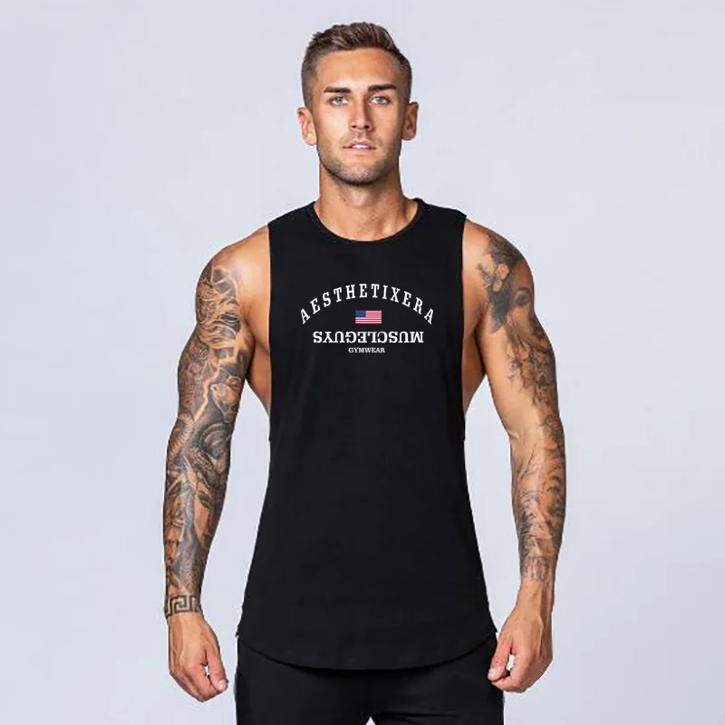 

Men's Running Sleeveless Gym Bodybuilding Workout Muscle Tank Tops Summer Cotton Breathable Cool Feeling Hip Hop Sport Shirts