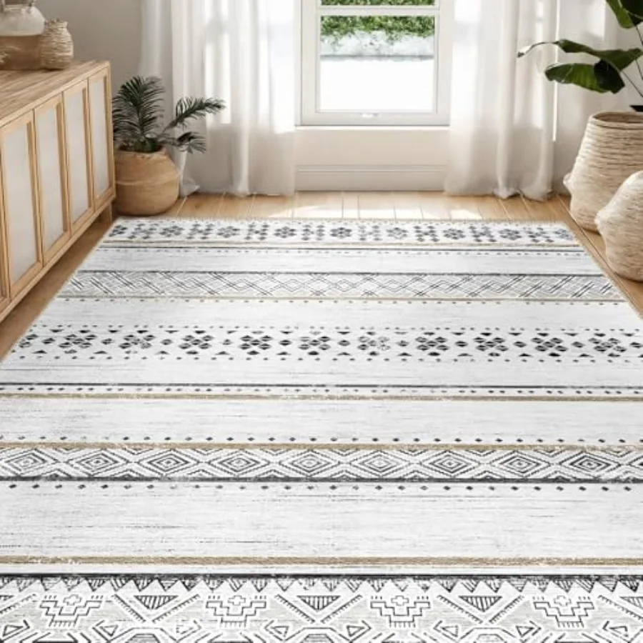 

5x7 Area Rugs for Living Room Washable Moroccan Farmhouse Neutral Geometric Low Pile NonSlip Soft Print Pattern Rug for Bedroom