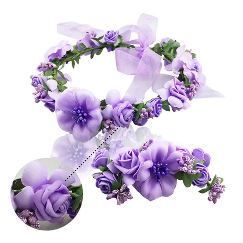 

Floral Crown Headdress Bridal Headwear Wedding Hairband Girl Flower Headbands AdjustableFlower Ring Natural Realistic Design