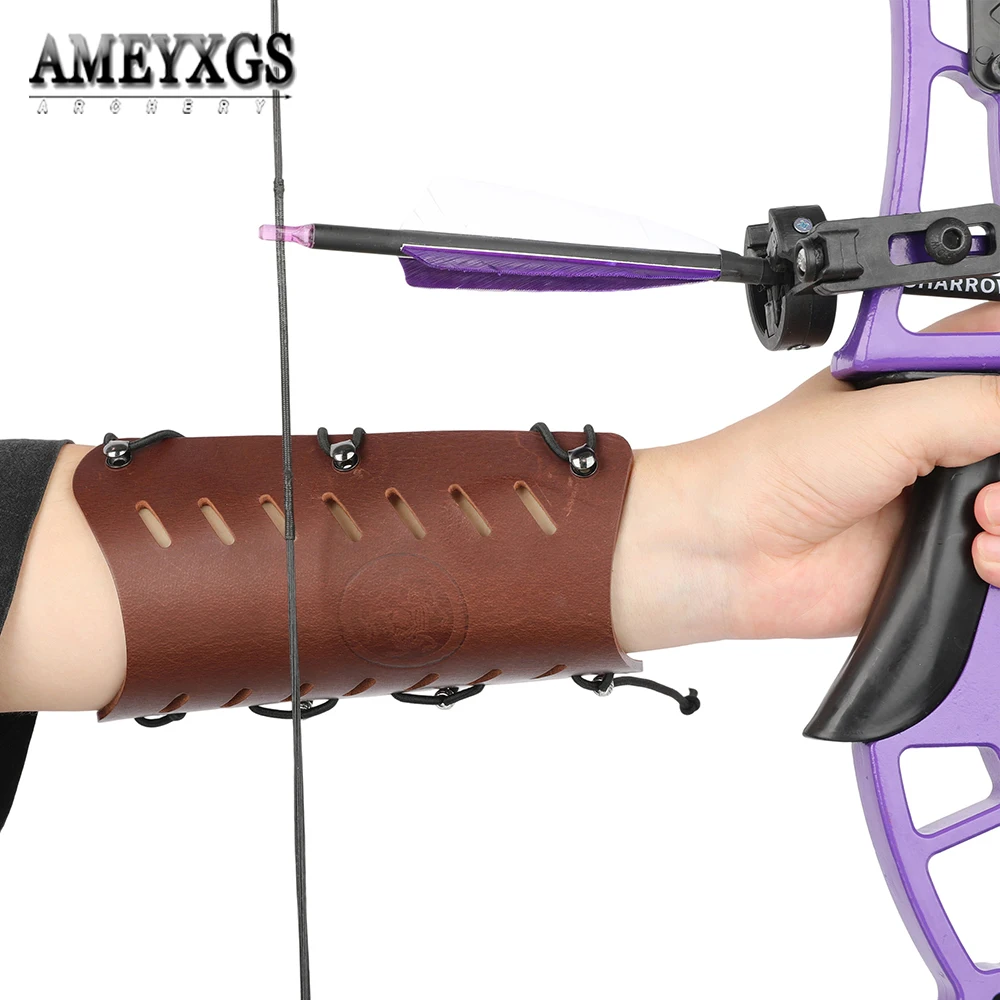 

Archery Arm Guard Brown Wax Cow Pull Bowstring Protect Arm for Traditional Bow Recurve Bow Shooting Hunting Protection
