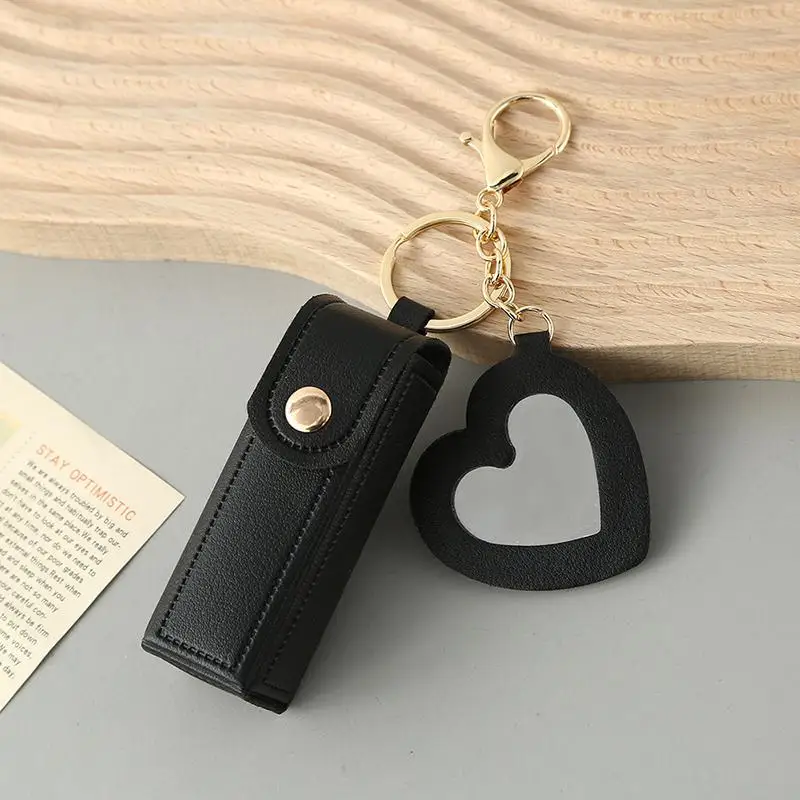 Keyring Mini Leather Lipstick Bag Portable Storage Case for Purse Organizer Compact Makeup Bag for Travel and Office