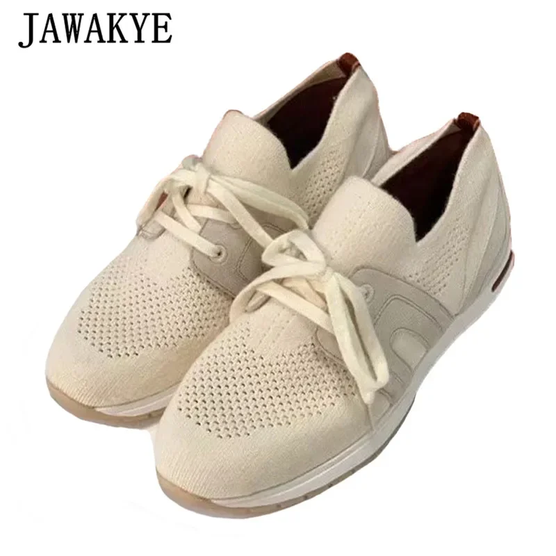 Women Knitting Vulcanize Shoes Comfort Elastic Lace Up Women Sneakers Breathable Tennis Trainers Brand Summer Autumn Walk Shoes