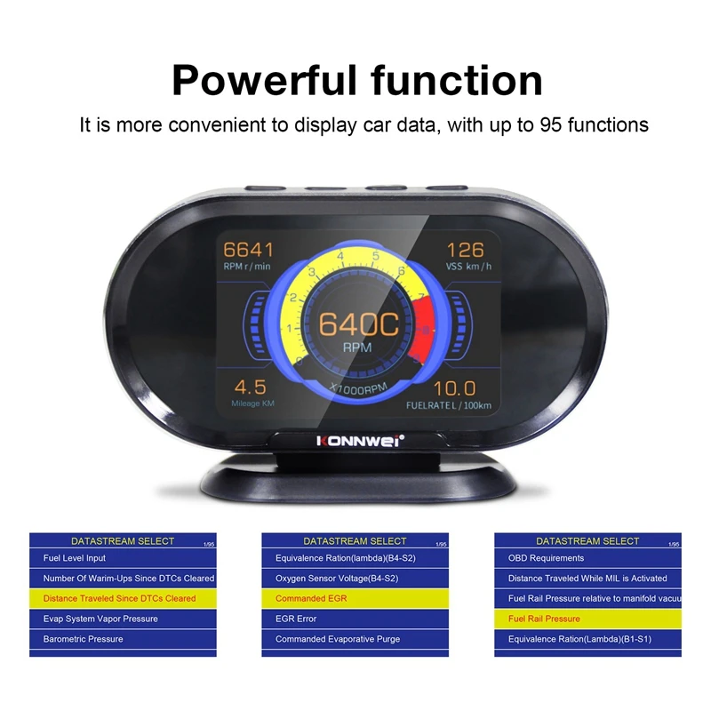 KONNWEI KW206 Car OBD2 HUD Digital Meter Gauge Automotive Smart OBD Speedometer Water Temperature Fuel Pressure Tester