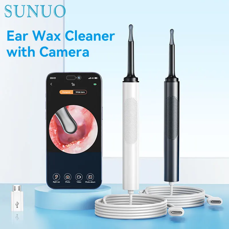 Ear Wax Cleaner with Camera 3.5mm Earwax Clean Otoscope 500W Pixel Earwax Remover with Ear Spoon Support Android Type-C Phone