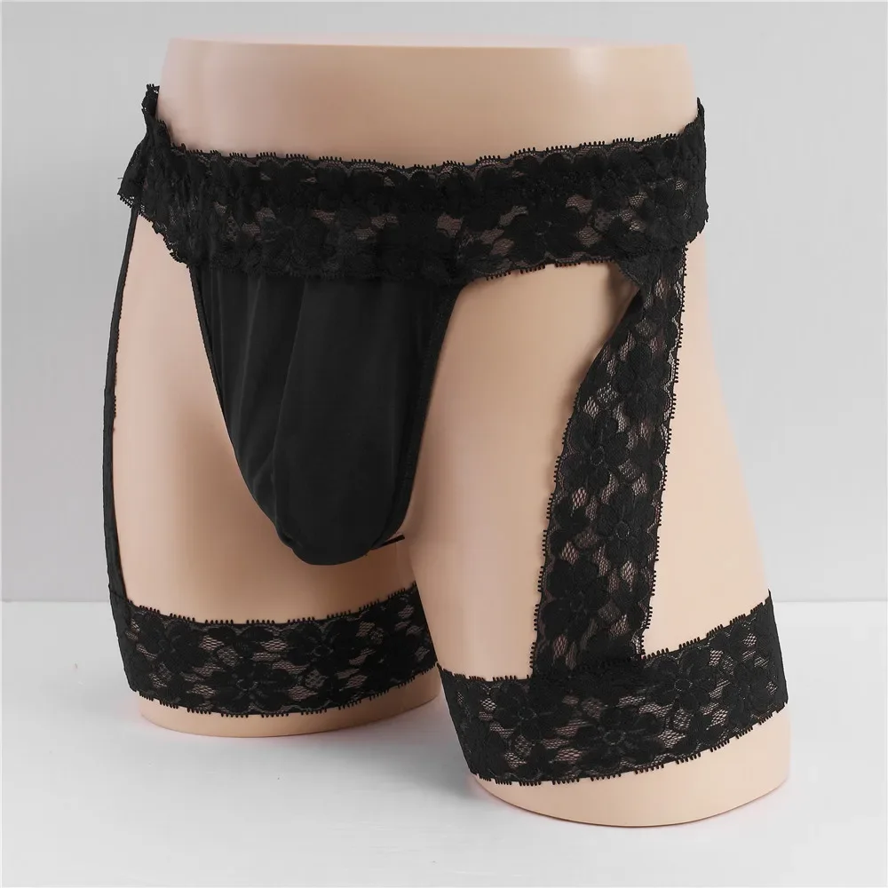Эротический бандаж Sissy, мужские сексуальные выпуклые трусы с подтяжками, модное кружевное тонкое прозрачное нижнее белье Homme T, стринги сзади