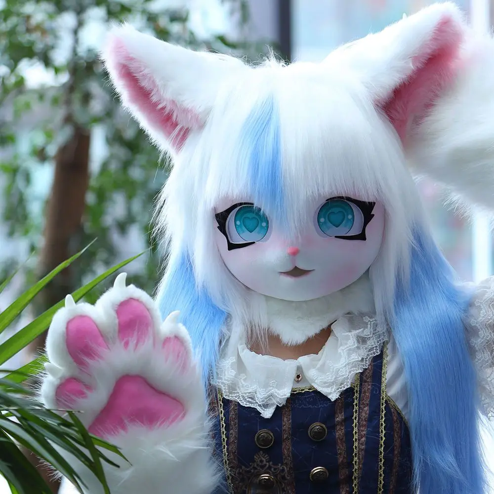 Bonito peludo fursuit kigurumi chapelaria cosplay trajes peludos rubbit gato comiket peludos máscaras trajes de boneca