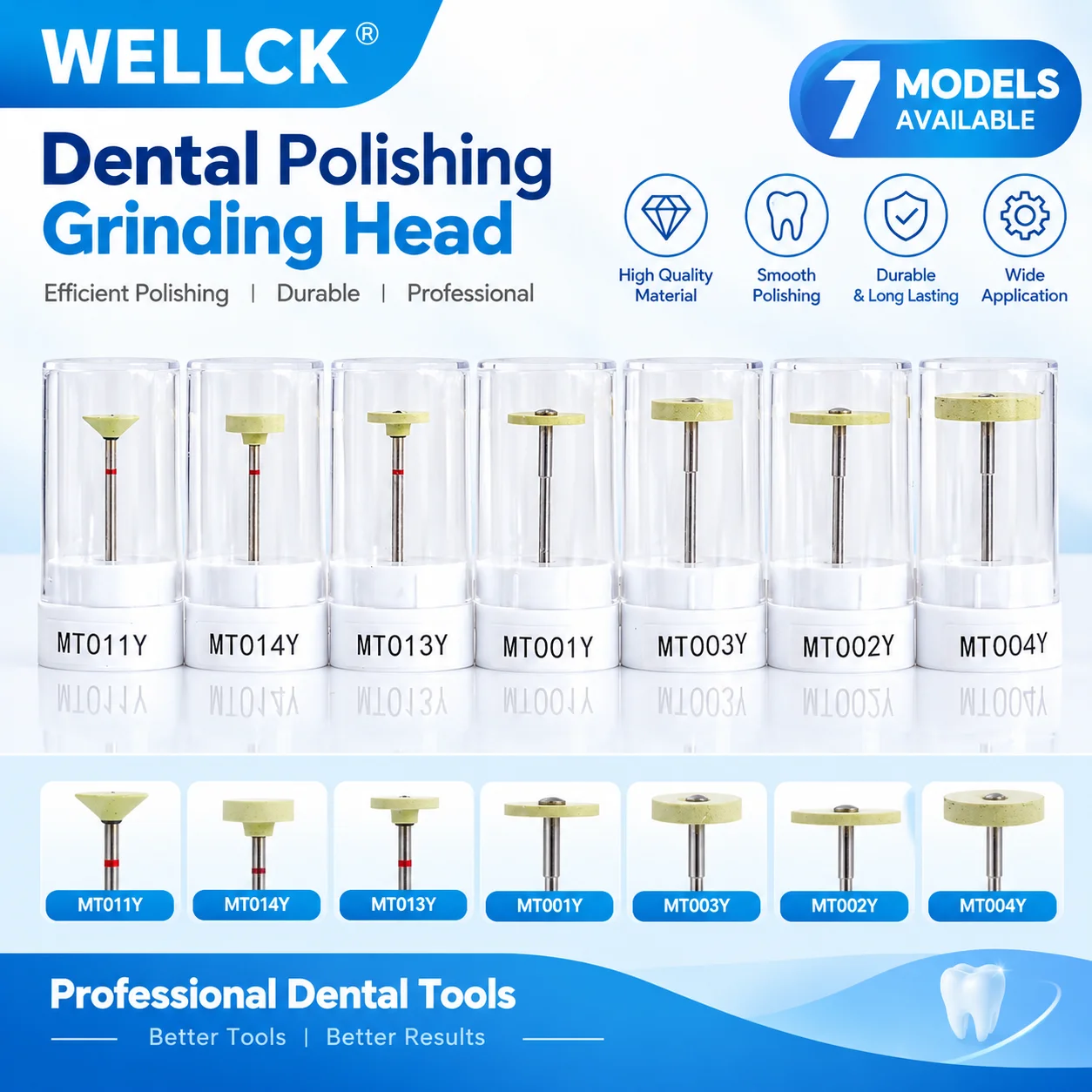 1pcs WELLCK Dental Lab Grinding Polishers Yellow Stones Extra Fine Zirconia Ceramic Diamond 2.35mm Polisher Polishing Tools