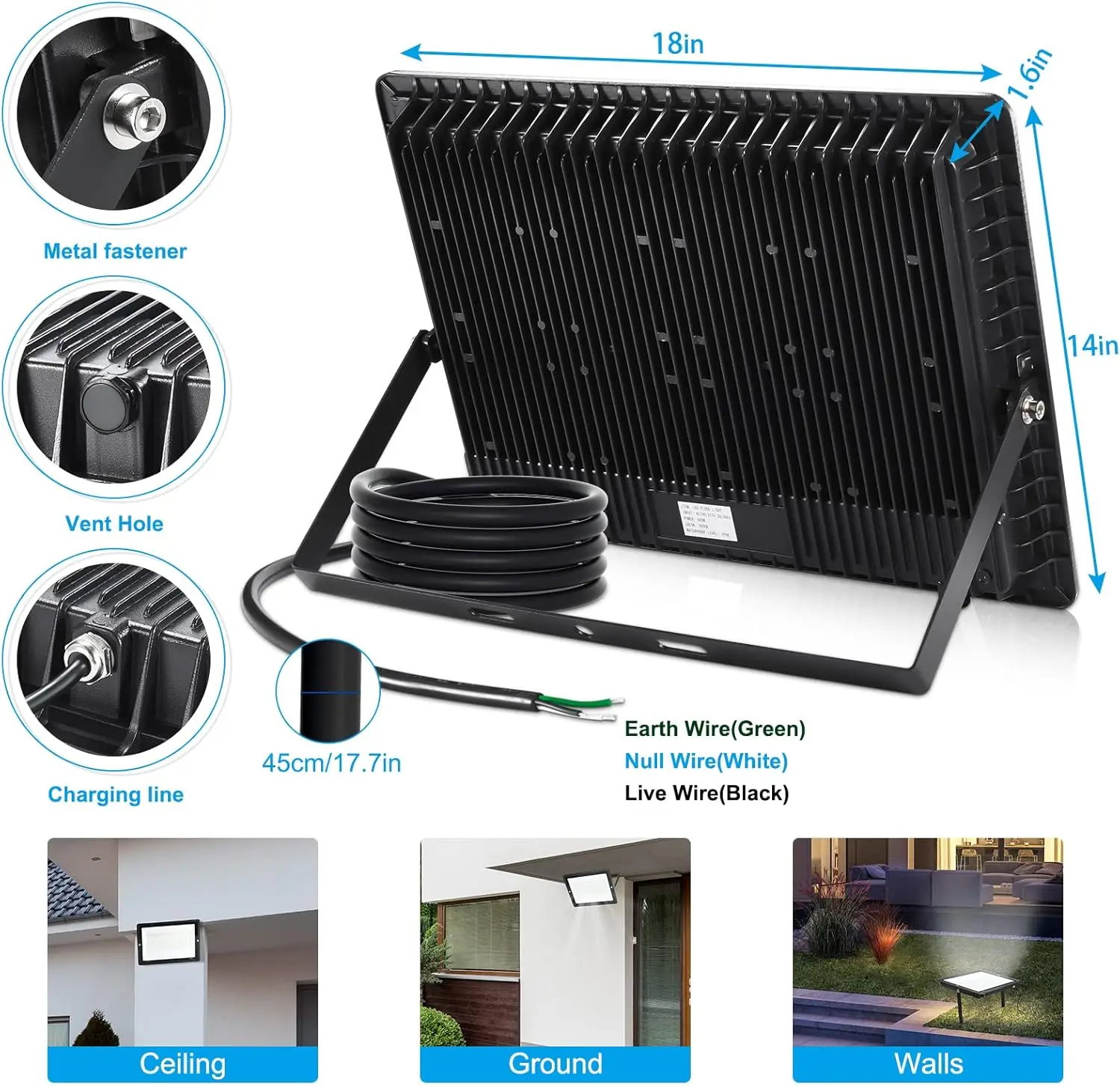 LED Flood Light Outdoor,(2750W Equivalent)Super Bright 58,500LM Daylight 5000K IP66 Waterproof Security LED Arena