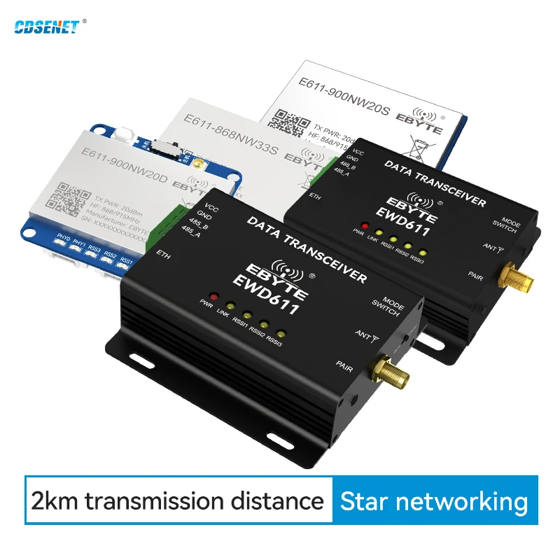 E611-868NW33S E611-915NW33S Data/Image Transmission 868M 915M Long Distance Star Networking 33dbm AT Command PA LNA Saw ESD
