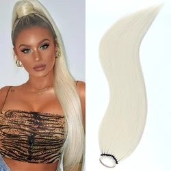 Synthetic Long Straight Ponytail Extensions With Rubber Band 24 Inch Braided Pony Tail Wrap Around Hairpiece For Women