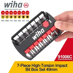 Wiha 91006C 7-Piece High-Torsion Impact Bit Box Set 49mm Screwdrivers Bits Set with Tool Case for Philllips, Torx and Hex Screws