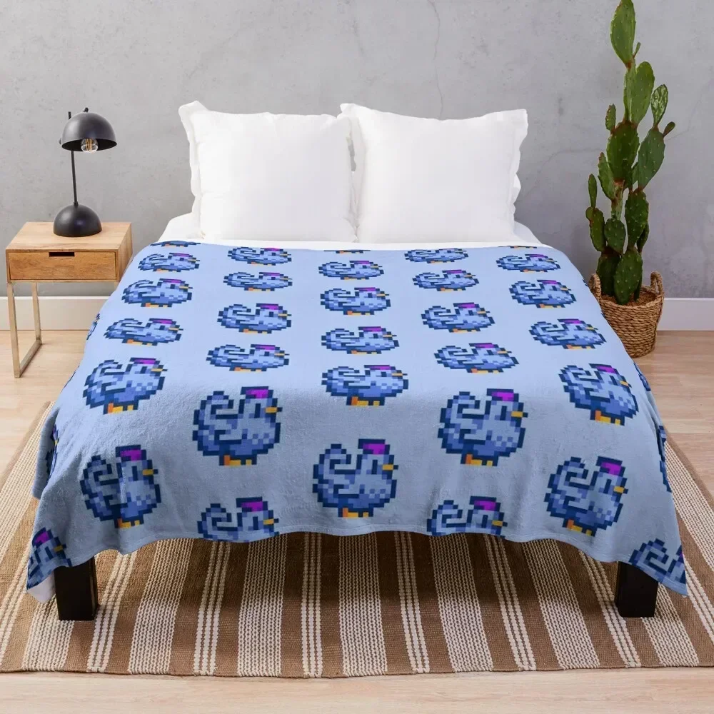 

Stardew Valley Pixel Blue Chicken Throw Blanket Travel Size Cozy Blanket for Plane Train