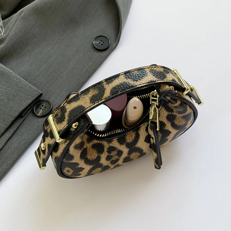 Half Moon Design Women Bag Designer Semicircle Mini Bag Vintage Leopard PU Leather Handbag Famous Brand Bag Chic Lady Wrist Bag