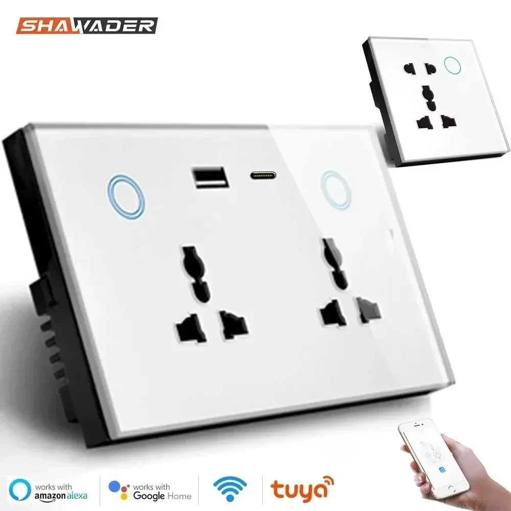 Shawader Tuya Wifi Smart USB Type-C PD 20W Wall Socket Universal Electrical Plug Outlet Power Switch Wireless,Alexa Google Home