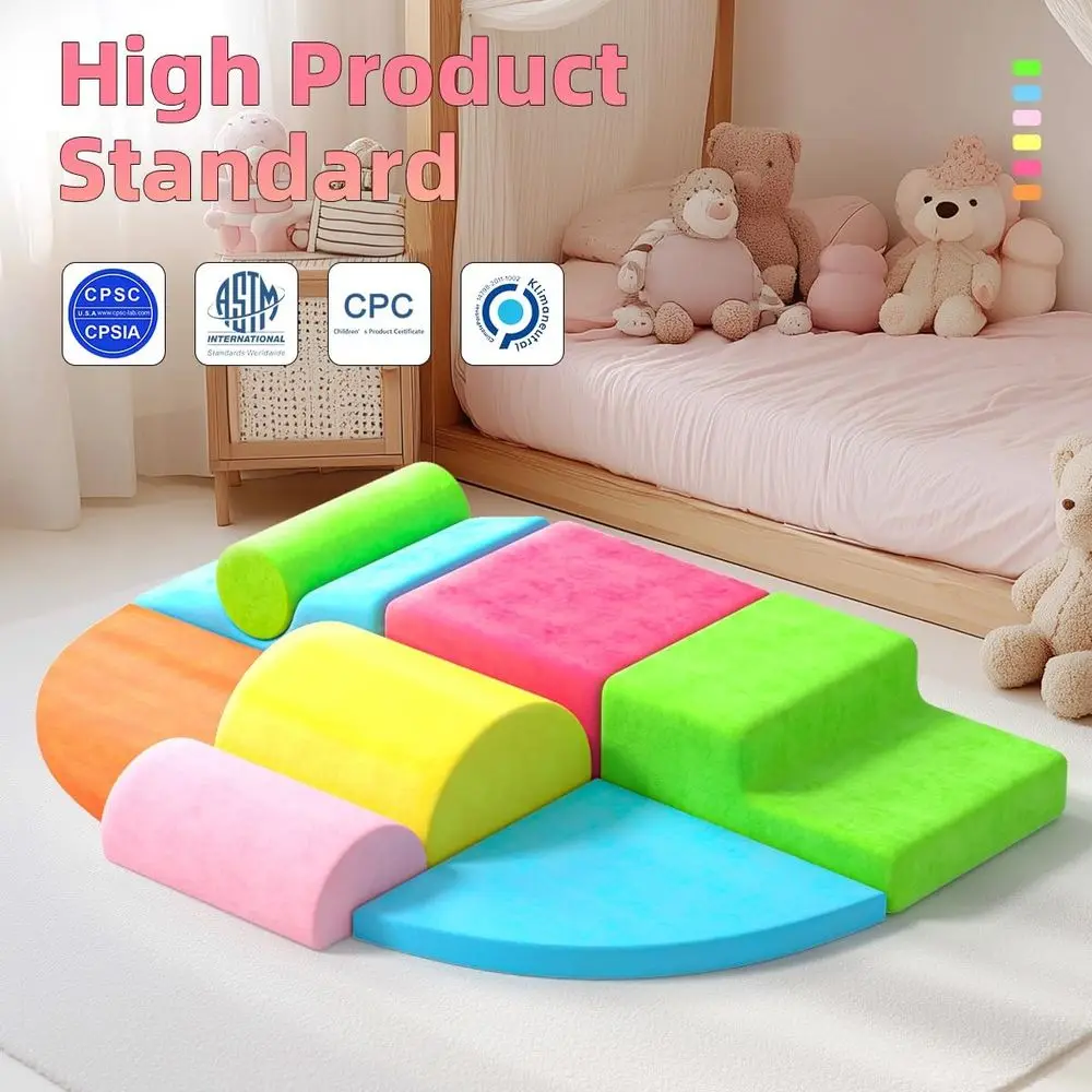 8-Piece Toddler Climbing Blocks Set, Rainbow Soft Play for Indoor Crawling and Exploration