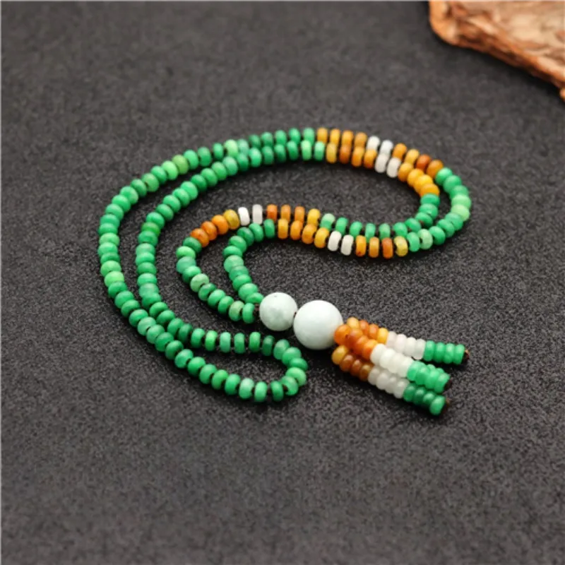 

20 Inches Natural Green Jade Jadeite 6mm Three Colored Beads Necklace Fashion Charm Jewelry Carved Amulet Gifts for Women Men