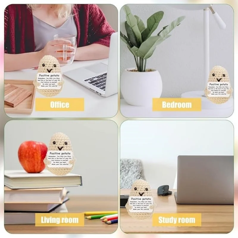 بطاطس إيجابية محبوكة مضحكة - دمى كروشيه صغيرة لطيفة يهتف هدية عيد الميلاد للعائلة والأطفال والأصدقاء ديكور تشجيع