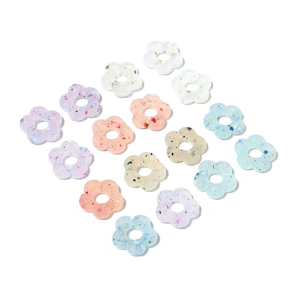 Acrylic Hollow Five-Petal Flower Loose Beads Painted Straight Hole Mixed Color Handmade Jewelry Accessories DIY Bracelet15mm
