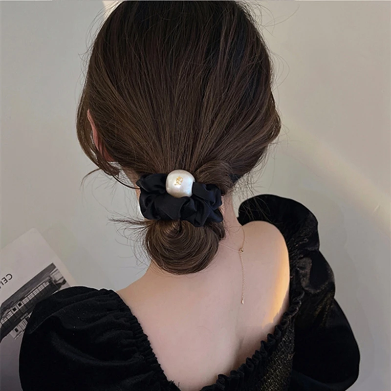 Simple and advanced French Pearl headband temperament large intestine hair bands ladies ponytail rubber band hair accessories