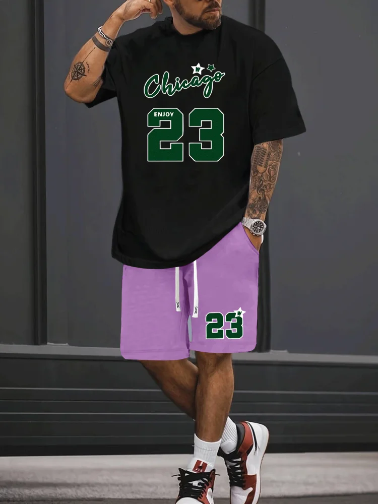 Men NO.23 Printed Set 2 Piece Set Men T-Shirt Shorts Pants Suit Casual Short Tracksuit  Vintage Outfit Sportswear Male Clothing