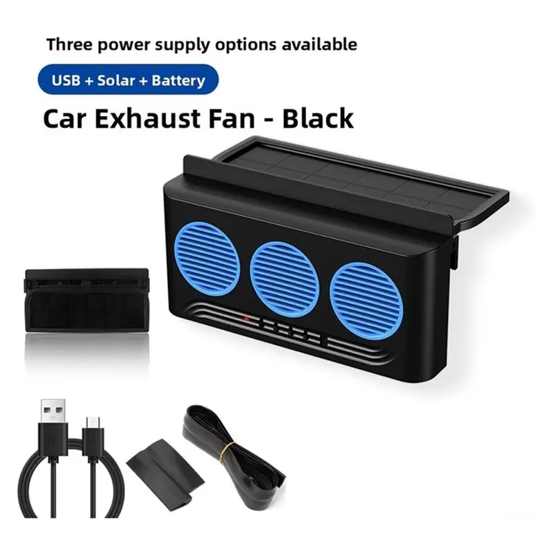 Solar-Powered Car Air Circulation Fan With Red Light, Safe Cooling, Made Of ABS Material.