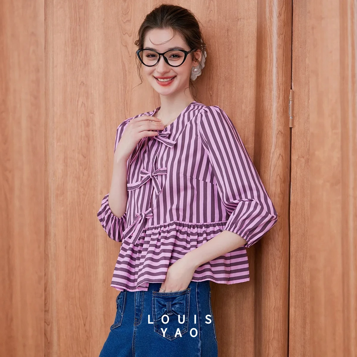 

Женская блузка LOUISYAO с милым бантом, весна-осень 2026, элегантный омолаживающий кардиган с оборками и отложным воротником, женская рубашка