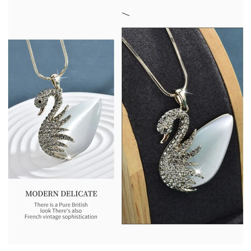 

2025 Swan Sweater Chain, Women's cat-eye swan necklace, long necklace for autumn and winter, elegant and versatile necklace