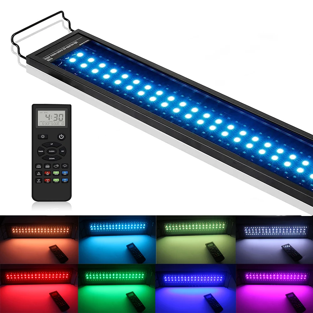 wireless Remote Control 24/7 Smart WRGB LED Grow Fish Aquarium Light full Spectrum for Live Plant Fish Tank 12-48 inch