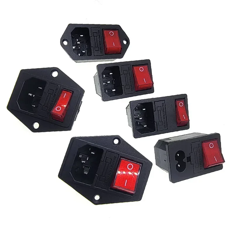 New Integral Red Light 10A250VAC Rocker Switch Power Rocker Fused IEC 320 C14 Inlet Socket 3pin Connector Plug With fixing holes