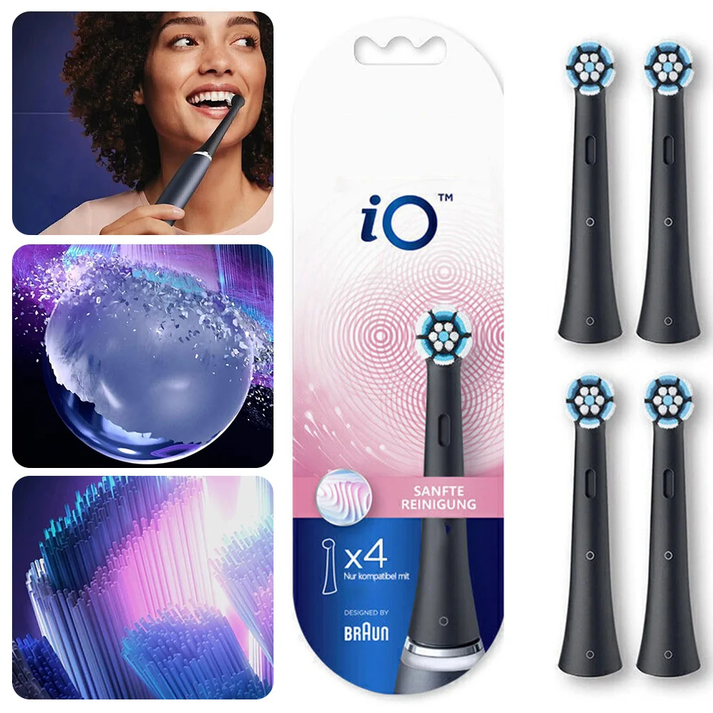 4 Pack Replacement Toothbrush Heads Black Or White Toothbrush Attachment Deeper Plaque Removal for Oral-B IO Electric Toothbrush