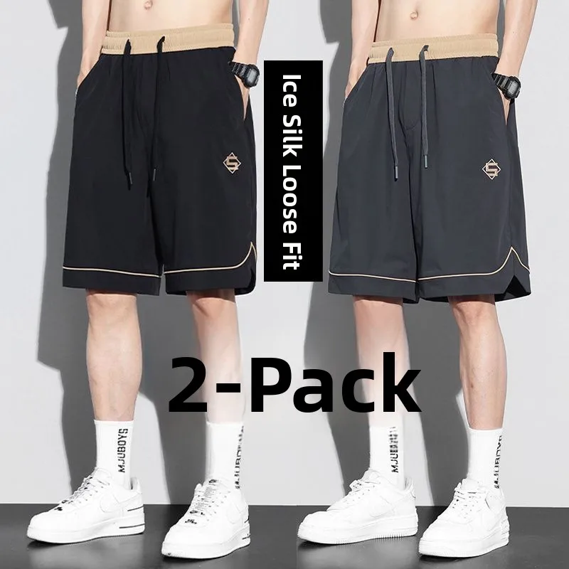 

Мужские летние тонкие шорты из ледяного шелка, повседневные, свободные, дышащие, спортивные, больших размеров, прямого кроя, из полиэфирного волокна, молодежные, модные