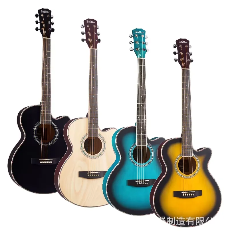 

Hooqu Factory-Owned Solid Mahogany Acoustic Folk Guitar Electric Bass Ukulele Customizable Logo 38\" 41\" Wholesale Cheap Music