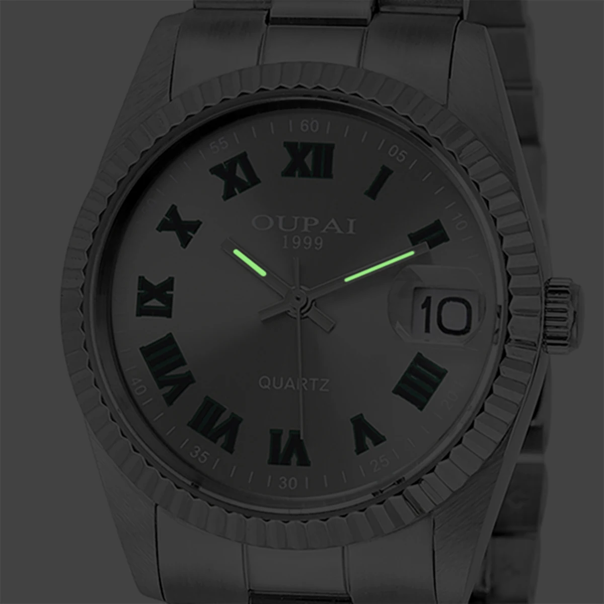 Мужские часы Oupai, круглый циферблат, ремешок из нержавеющей стали, кварцевые светящиеся наручные часы с календарем, водонепроницаемые