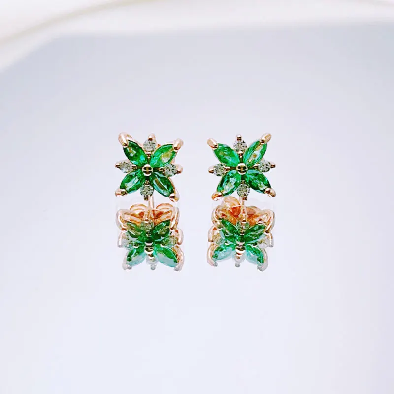 Real 925 Silver Natural Emerald Earrings with Certificate 8 pieces 2x4mm Genuine Emerald earrings Jewelry Gift for Women