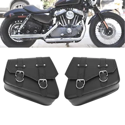 Motorcycle Universal Black PU Leather Saddlebags Side Bag Luggage For Harley Sportster XL 883 1200 Honda Yamaha Bobber Custom