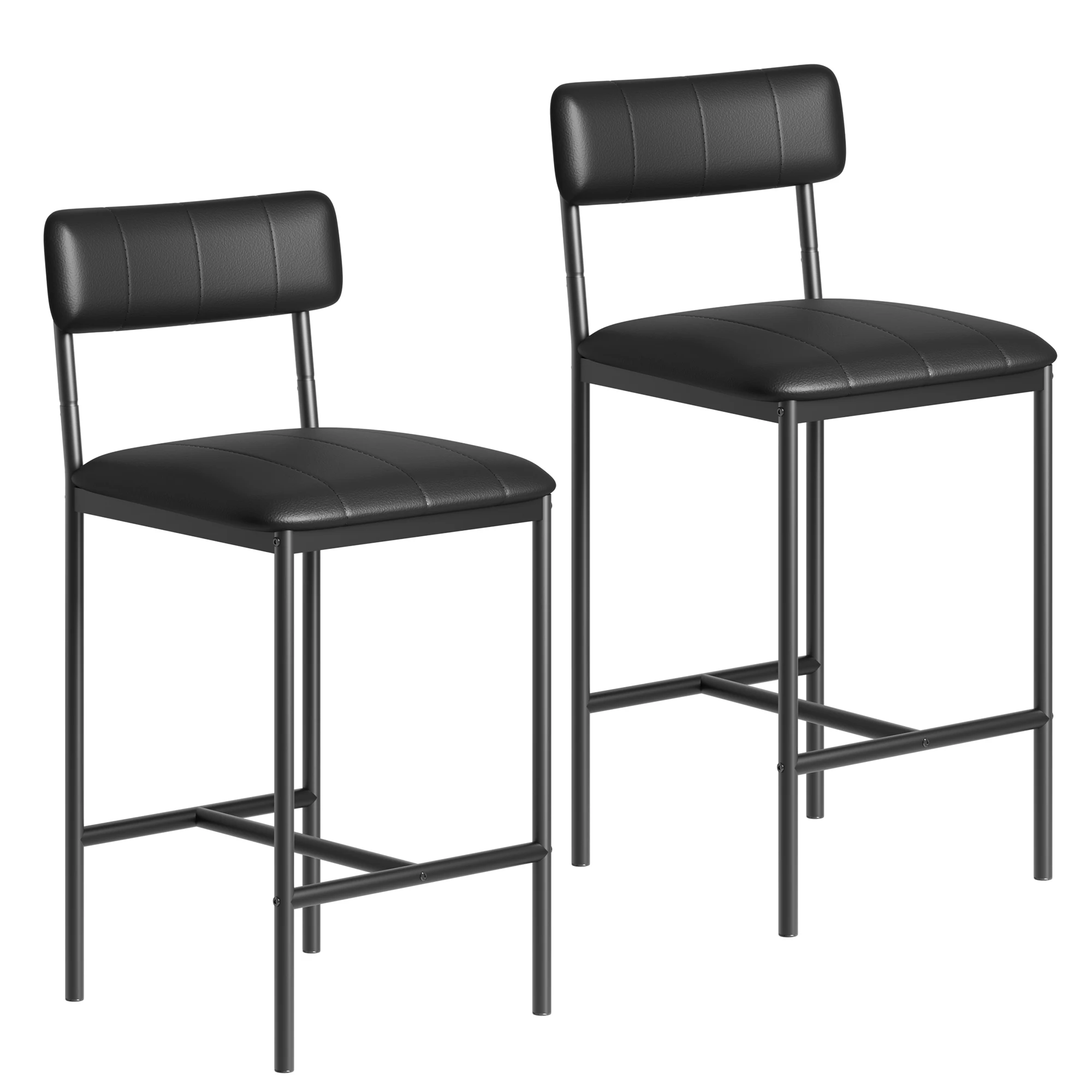 

2Pcs Bar Stools Counter Height Bar Stools with Footrest PU Leather Kitchen Barstools Bar Chairs with Back for Kitchen Island