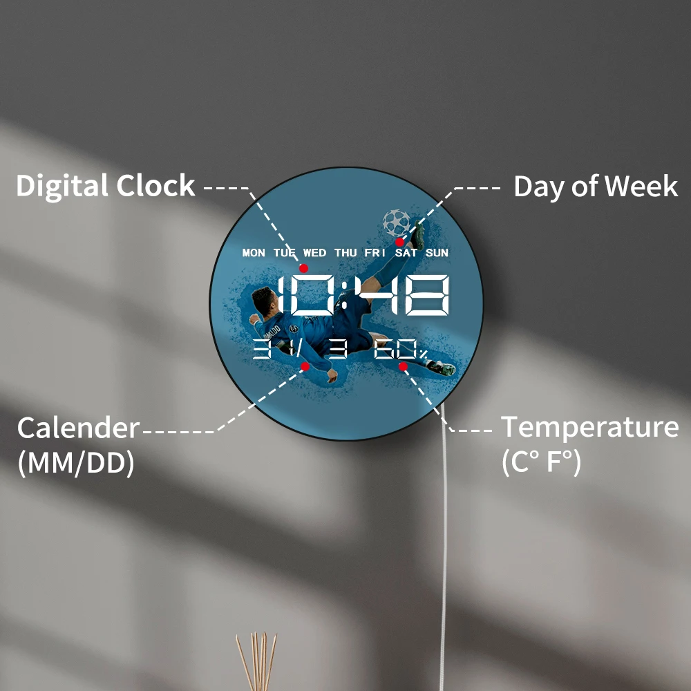 رونالدو العلوي الهدف LED ساعة الحائط الرقمية البرتغال كرة القدم أسطورة دراجة ركلة مبدعة كرة القدم عرض الإلكترونية ساعة الحائط